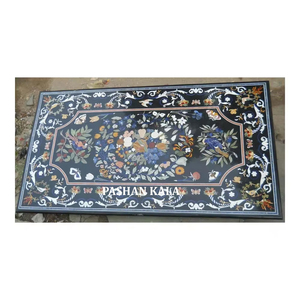 Tablero de mesa de comedor rectangular de mármol negro con incrustaciones florales para decoración del hogar y hoteles, de fabricantes indios. - Product Image 1