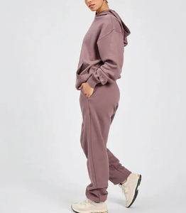 Venta caliente chándal ajustado para mujer 100% algodón cómodo con capucha ropa de entrenamiento cremallera patrón sólido de moda para invierno - Product Image 4