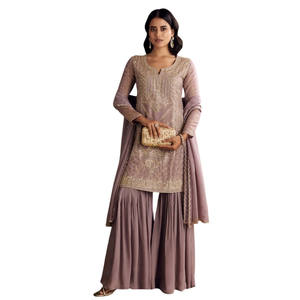 Vente en gros de tissu lavande Zardosi brodé Kurta Set avec organza Dupatta pour tenue de fête de mariage et occasions ethniques personnalisées - Product Image 3