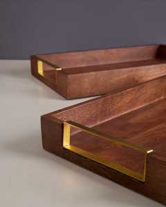 ถาดเสิร์ฟอาหารทำจากไม้พร้อมด้ามจับทองเหลืองสำหรับ100% - Product Image 5