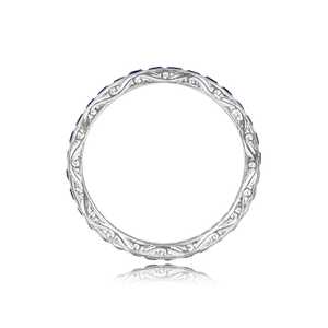 Anillo de Bodas de media eternidad con bisel de piedras preciosas de amatista de corte francés de Oro Blanco clásico para mujer, regalo, joyería de piedras preciosas - Product Image 2