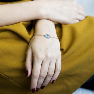 Turquoise Stone Drop With Eye Minimal Stylish <b>Bracelet</b> Turkish Handmade Wholesale 925 Sterling Silver Jewelry - Product Image 2