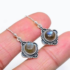 Boucles d'oreilles de style bohème plaquées en argent sterling 925 à la mode pierre précieuse Labradorite bleue lunette en pierre naturelle anniversaire - Product Image 6