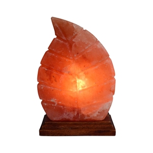 Lámpara de sal del Himalaya con forma de hoja artística, cristal Rosa Natural con Base de madera para decoración de bienestar del hogar - Product Image 1