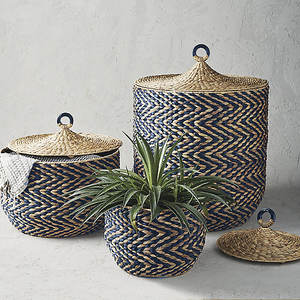 ตะกร้าใส่ของผักตบชวาพร้อมฝาปิดดีไซน์ใหม่เป็นมิตรต่อสิ่งแวดล้อม - Product Image 1