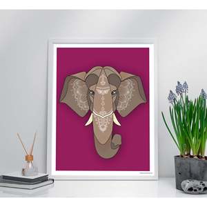 Papel con estampado artístico de elefante asiático de Madeleine, diseño de naturaleza muerta - Product Image 1