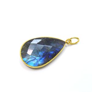 Pendentif cabochon à facettes en labradorite bleu de feu naturel plaqué or rose 14 carats bijoux en laiton pour anniversaire de fête de mariage - Product Image 4