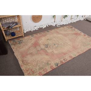 พรมขนแกะสีเบจ4.2x7.2ft ตุรกีแบบวินเทจผ้าปะติดขนาดใหญ่ทำด้วยมือมีแผ่นยางรองหลังสำหรับตกแต่งห้องโถงหรือห้อง - Product Image 2