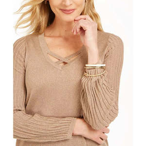 Maglione Marrone da Donna Taglia Piccola della Collezione JM con Maniche Plissettate, Top in Maglia - Product Image 3