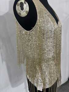 Elegante Floral con cuentas de lentejuelas con cuello en V trompeta/sirena vestido de noche Vestido largo de fiesta de lujo sin mangas bordado LYCRA - Product Image 4