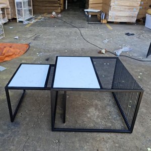 โต๊ะโซฟาคู่ ท็อปหินสี่เหลี่ยม โครงเหล็ก 70x70x45 ซม. TT68119 - Product Image 5