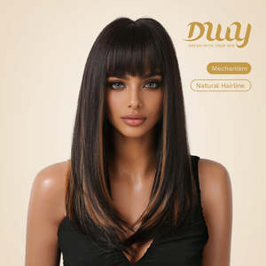 Nicky-DWY Peluca sintética sin pegamento, color marrón claro, recta, de 16 pulgadas, color marrón chocolate, pelo liso de 16 pulgadas - Product Image 2