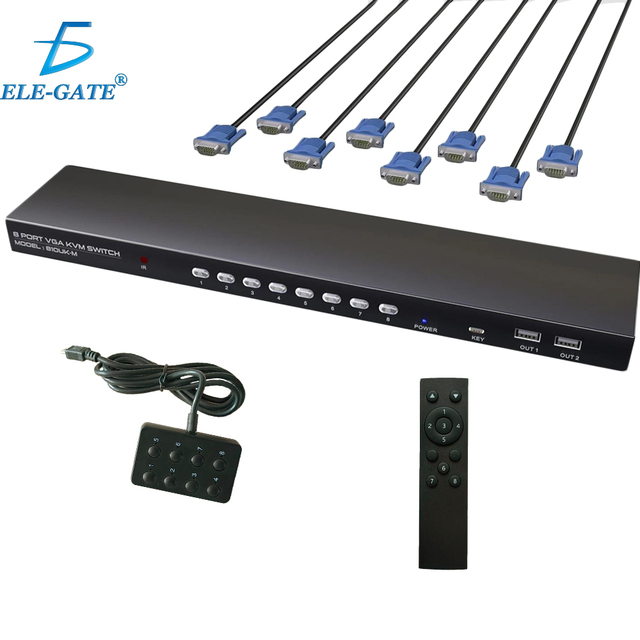 ELE-GATE VGA KVM Switch with 8 USB Ports for Sharing 1 Monitor Keyboard Mouse Among 8 Computers in Stock