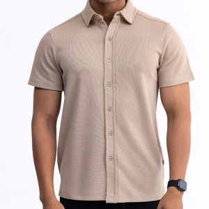 100% Poplin Cotton Casual <b>Summer</b> <b>Shirt</b> <b>Men</b> Customizable Beige Eco-Friendly Printed Design Breathable Anti-Wrinkle Short Sleeve - Product Image 1