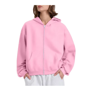 Sudadera con capucha para mujer cómoda de moda con cremallera de gran tamaño Proveedor de algodón pesado 100% y lana por encargo - Product Image 3