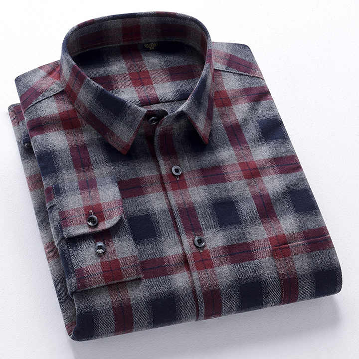 Men's Shirts 100% Cotton Vintage Classic Shirt Loose Fit Flannel Casual Checked Pattern Fashion Plaid Flannel YARN DYED