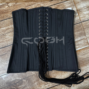 Corset amincissant en coton noir OEM ODM avec 26 baleines en acier |   Fournisseur de corsets à logo personnalisé en marque propre - Product Image 3