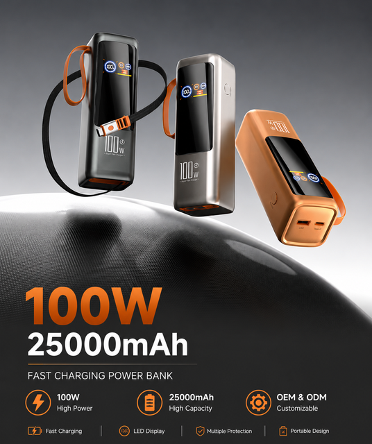 TFT PD 100W Super Fast Charging Power Bank High Capacity Laptop Power Bank Digital Display 25000 Mah PD Power Banks for Laptop