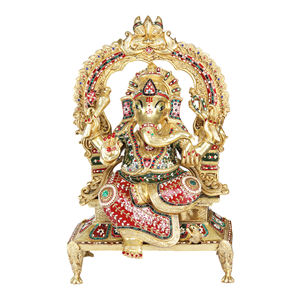 Shubham รูปปั้นพระพิฆเนศทำด้วยมือดีไซน์ทันสมัยทำจากทองเหลืองขัดเงาของตกแต่งบ้านตามความต้องการสูงสำหรับทางเข้าโชคดีในวันเกิดของอินเดีย - Product Image 1