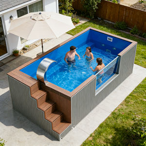 Piscina elevada personalizada para exteriores con spa de inmersión de madera para patio trasero, tipo contenedor. - Product Image 1
