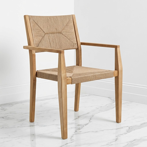 Fauteuil en corde tressée, chaise de salle à manger en teck, design scandinave, fournisseur de meubles sur mesure pour l'hôtellerie, les hôtels, les restaurants - Product Image 1