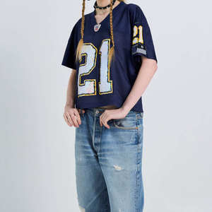 Camiseta de Fútbol de Verano Estilo Urbano para Hombre, Estilo Americano Vintage, Material de Malla Corta y Transpirable, Cuello en V, Unisex - Product Image 6