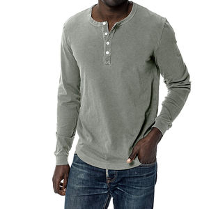 Tri-Blend Curved Hem <b>Henley</b> Mens T <b>Shirts</b> Tight Knit <b>Henley</b> Neck T <b>shirt</b> Men Long Sleeve Distressed Wholesale T-<b>shirt</b> for men - Product Image 3