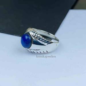 Bague pour homme en argent sterling 925, nouvelle conception classique, faite à la main, avec pierre précieuse lapis-lazuli, pour mariage, fiançailles, fête, sertie en bélière - Product Image 4