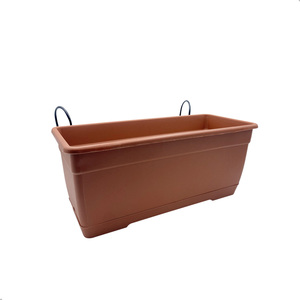 Fioriera rettangolare per balcone con supporto in ferro e piattino vaso in resina color mattone per decorazioni da giardino e da esterno - Product Image 1