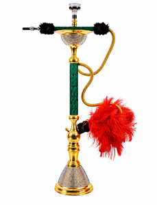 Chicha de luxe artisanale en laiton égyptien, finition laquée, avec peau de serpent teinte émeraude exotique et incrustations de cristal d'autruche - Product Image 1