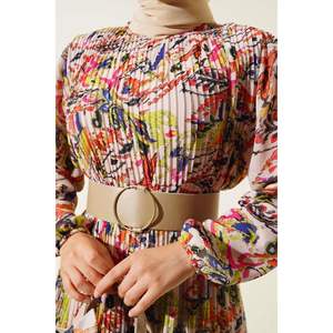 Vestido casual de gasa plisada con cinturón en polvo - Product Image 2