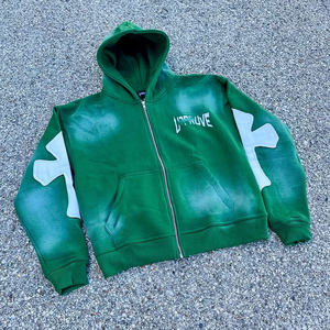 Conjunto Deportivo Unisex Personalizado de Invierno, Estilo Urbano, Color Sólido, con Logotipo Bordado, Efecto Desgastado por el Sol, Sudadera con Capucha y Parches, Pantalones con Cremallera Doble - Product Image 5