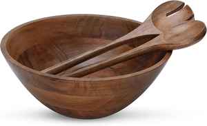Bol de service en bois émaillé avec cuillères - Product Image 3
