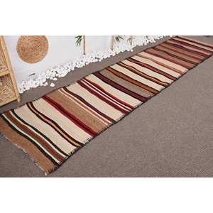 Tapis Ethnique Vintage Turc Beige Rouge Patchwork Design Grande Surface 2.7 X 11.3ft Rectangle Couloir 10mm Laine Viscose Latex pour Chambre - Product Image 3