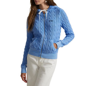 OEM ODM Sweat à capuche en coton tricoté de qualité supérieure, tricotage en câble, poids moyen, style décontracté, col à capuche, poches, pour femmes, broderie - Product Image 1