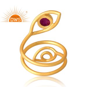 แหวนพลอยทับทิมย้อมสีธรรมชาติ18K ชุบทอง18K ดีไซน์ทันสมัยเครื่องประดับอัญมณี - Product Image 2