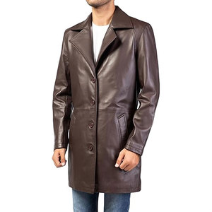 Abrigo de Cuero Genuino Largo para Hombre de Primera Calidad, Impermeable, para Otoño, Servicio OEM, con Botones, Transpirable - Product Image 3