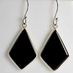 Navya Craft <b>Solid</b> Sterling <b>Silver</b> 925 Handmade Boho Dangle Drop <b>Earrings</b> Black Onyx Gemstone June Birthstone Black Stone - Product Image 2