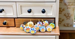 Set Of 10 Blue And White Ceramic Cupboard Cabinet Door Knobs <b>Drawer</b> Pulls <b>Small</b> 1.5" Diameter - Product Image 4