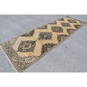 Alfombra de lana turca Vintage 37x11.9ft clásica Beige marrón Patchwork alfombra hecha a mano rectángulo látex respaldo para adolescentes 4m felpa - Product Image 3