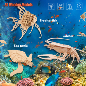 Jothers Educatieve Diy Houten Oceaandier 3d Puzzelkit 51 ~ 100 Stukjes Kinderen Leren 3 Sterren Moeilijkheidsgraad Tuin Zee - Product Image 3