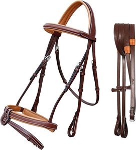 Bride d'appât Mono Couronne doublée douce et confortable avec bride anglaise de cheval d'appât Flash détachable en forme de U et rênes en caoutchouc anglais H - Product Image 1