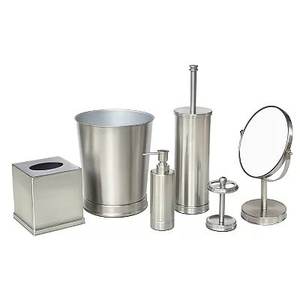 Silver Finished Metal Bathroom Accessories Set Countertop Decor Vanity Organizer Lotion <b>Soap</b> <b>Dispenser</b> <b>Toothbrush</b> <b>Holder</b> Set - Product Image 1