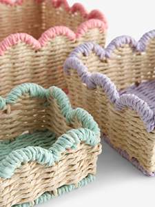 Set of 3 Scallop Color Edge Paper Rope Storage <b>Basket</b> Organizer Bins for Home Shelves <b>Nursery</b> Kids Room and Daily Organization - Product Image 6
