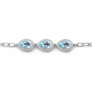 Trendy Blue Topaz Pear-Shaped Chain Bracelet Rhodium Plated 925 Sterling Silver for Wedding Party <b>Gift</b> Occasions - Product Image 4