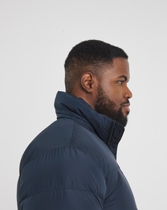 Chaqueta acolchada ajustada extragrande de algodón 100% azul marino con cuello levantado y Capucha ajustable Cierre de cremallera de invierno personalizado Jacek - Product Image 4