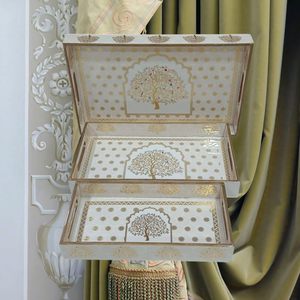 Plateau de service de table en bois imprimé émaillé rectangulaire en gros pour l'Inde Nouveau design Plateau de service en bois fait main - Product Image 3