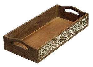 Rectangle de plateau de service en bois sculpté à la main antique de qualité supérieure personnalisé pour la cuisine à domicile et la table à manger. - Product Image 4