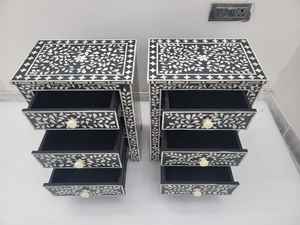 Artisanat en résine, incrustation d'os faite à la main, écologique, modèle peint à la main, ange, 2 tiroirs, table de chevet de style antique, artisanat - Product Image 5