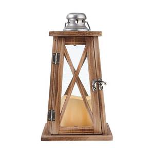 Linterna de madera natural con mango de hierro para decoración del hogar y Navidad festiva para colgar en el jardín - Product Image 3